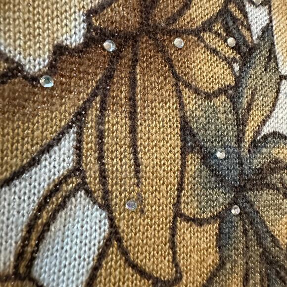 Rebecca Malone Women's Knit Sweater Top Cream Autumn Floral Rhinestones Large - Picture 3 of 5